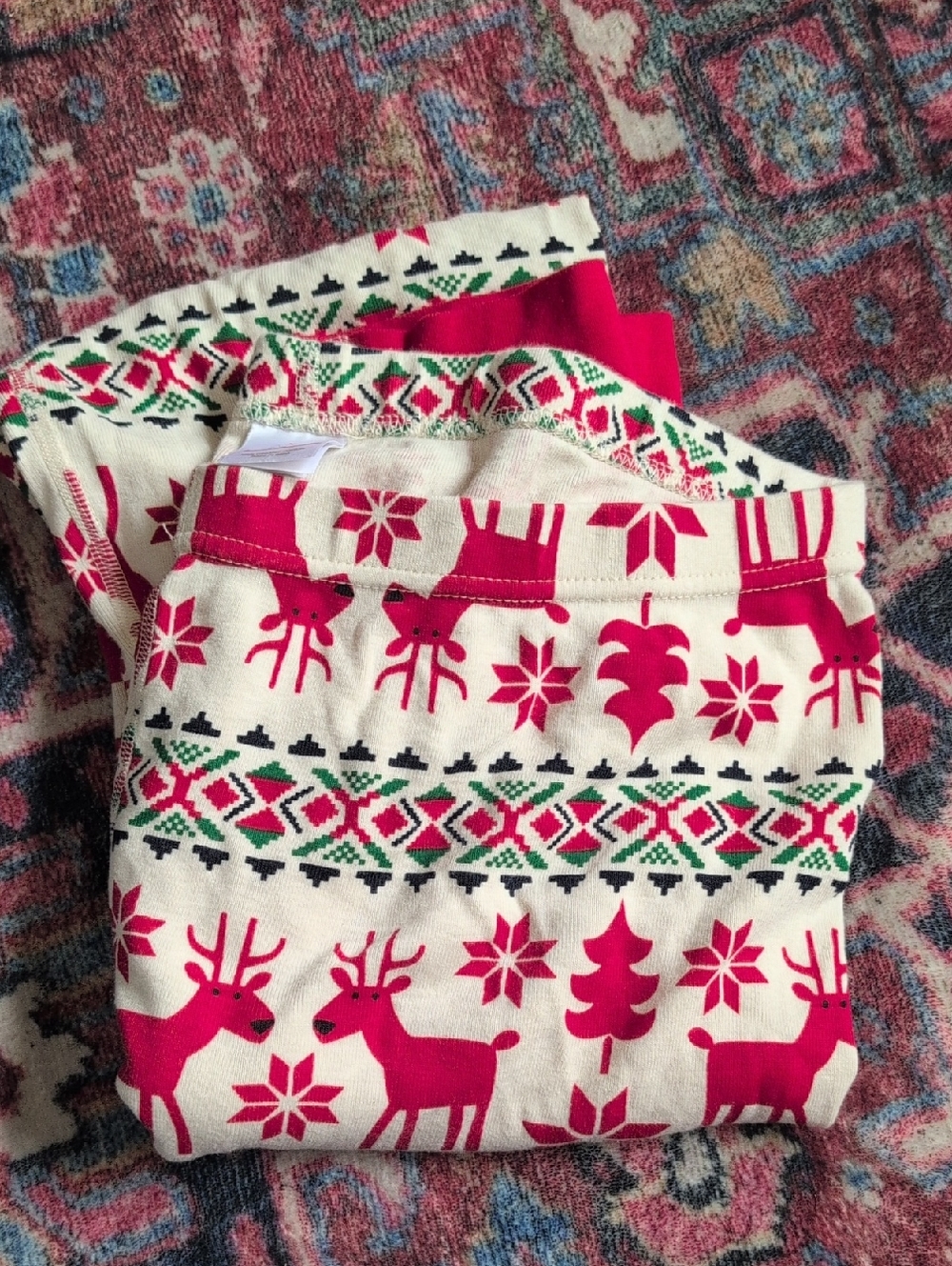 Hanna Andersson Cream Leggings with Pink, Green & Black Holiday Print